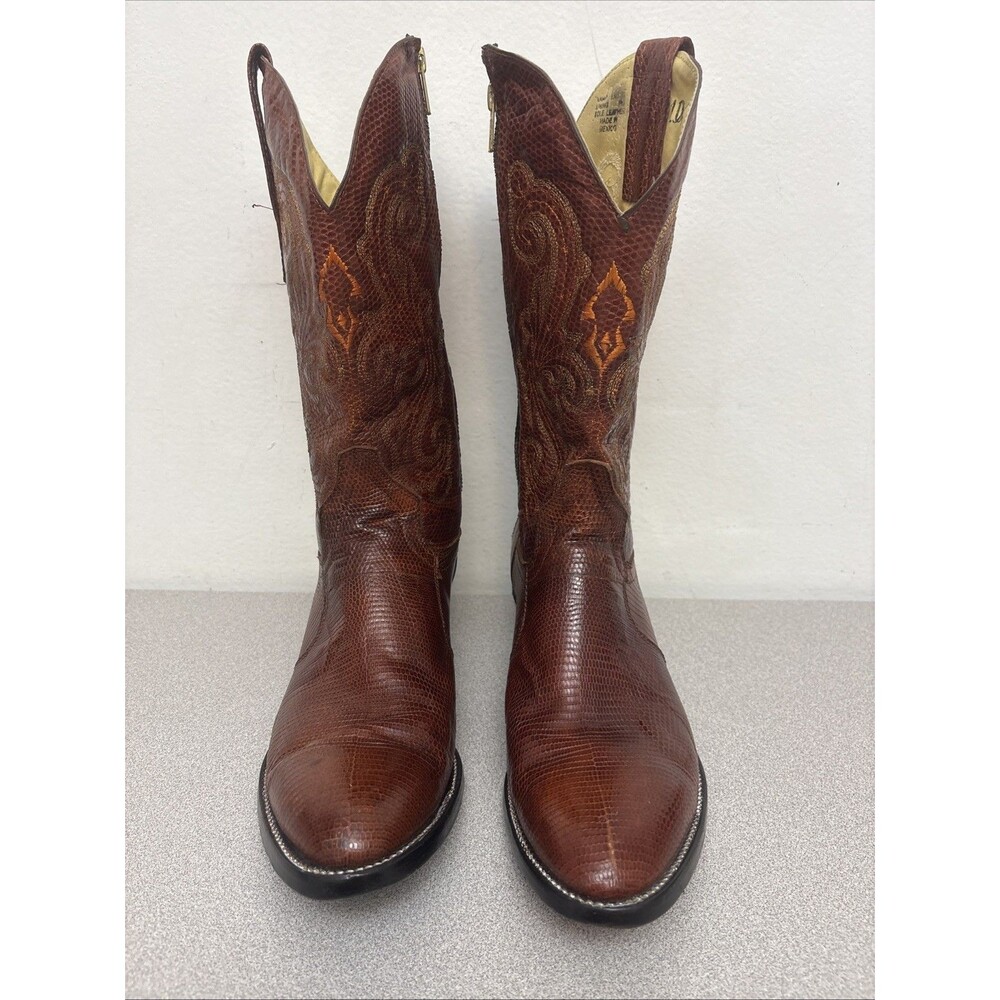 Corral Genuine Lizard, Rare Side Zip, Mens Boots, Cognac Brown, Size 10.5 D EUC